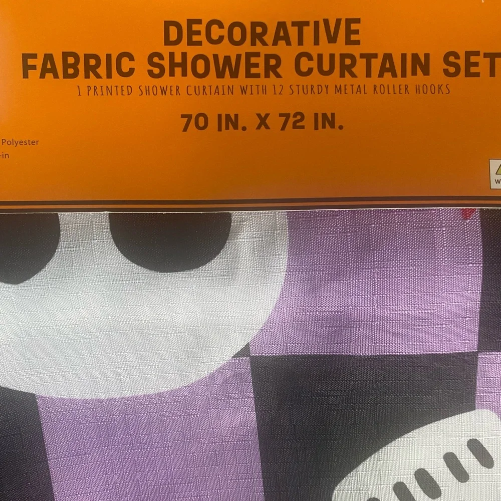 Booporium Decorative Fabric Skulls and Stars Shower Curtain with Hooks 13 pc Set